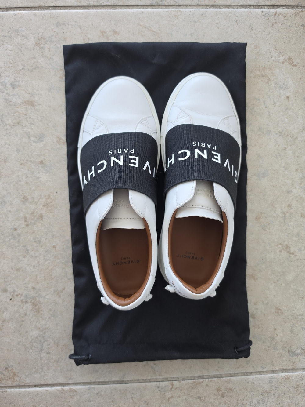 Givenchy White Leather Slip-On Sneakers with Black Logo Strap